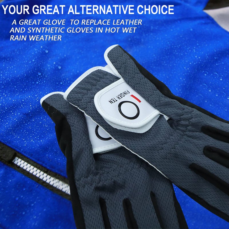 FINGER TEN Golf Gloves Men Right Left Handed Golfer Mens Glove RainGrip Hot Wet Weather Value 6 Pack, All Weather in Grey Medium (Grey, Medium, Left) - Image 4